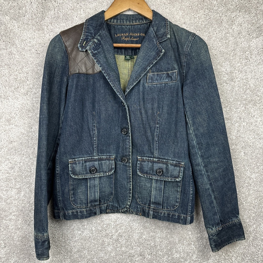 Lauren Jeans Co. Premium Denim Jacket With Leather Yoke‎ Patch Women's Size P/M